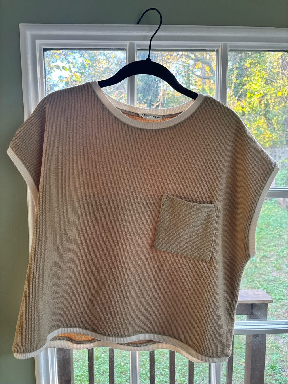 Waffle Knit Top Brown & White Large